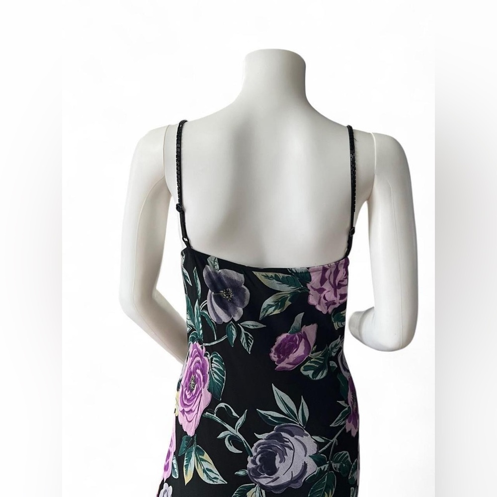 American Vintage Black Slip Dress with Purple Rose Print - Picture 5 of 7
